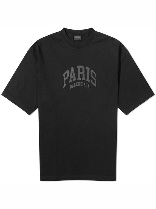 Luxury Balenciaga Cities Paris Logo Medium Short Sleeve T-Shirt Black