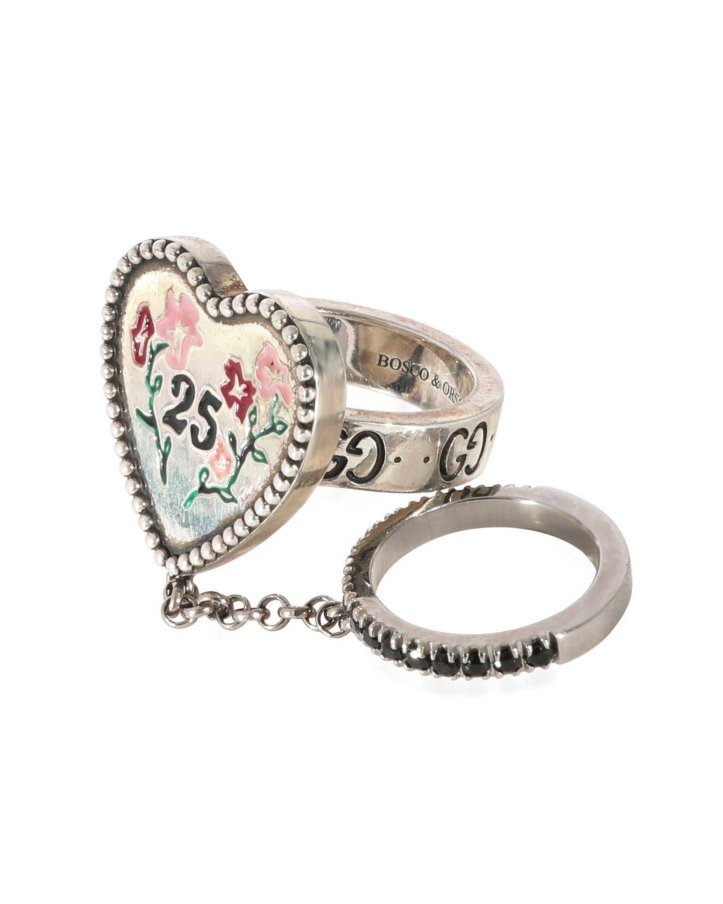 Luxury Gucci Trending 2025 Bosco & Orso Heart Chain Ring With Spinel in Sterling Silver