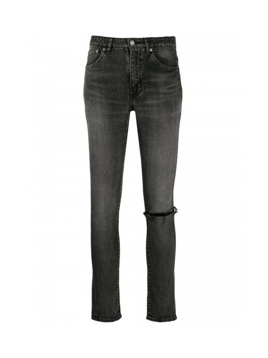Luxury Saint Laurent Women's Mid Rise Skinny Jeans Grey