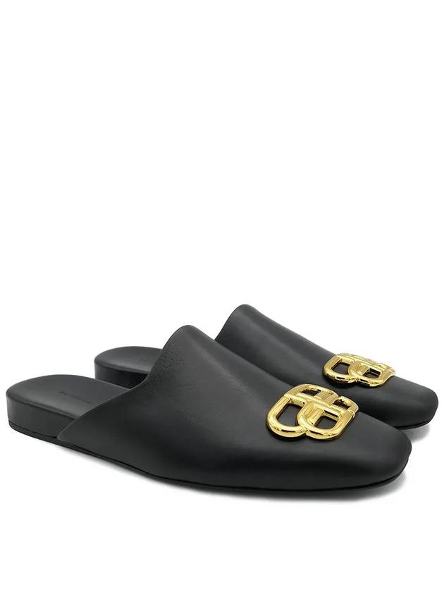 Luxury Balenciaga BB Logo Leather Mule Black