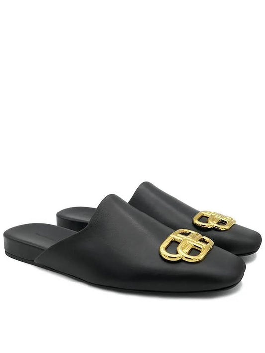 Luxury Balenciaga BB Logo Leather Mule Black