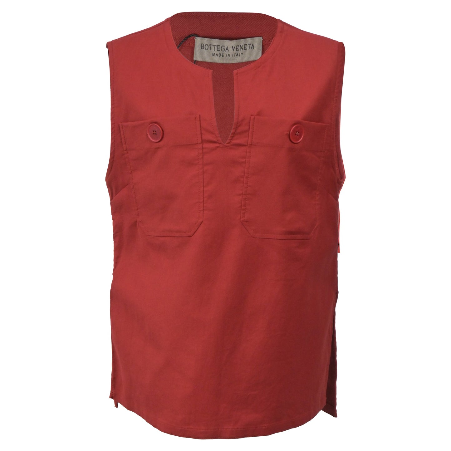 Luxury Bottega Veneta Pocket Detail Sleeveless Top in Red Cotton
