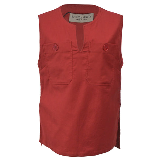 Luxury Bottega Veneta Pocket Detail Sleeveless Top in Red Cotton