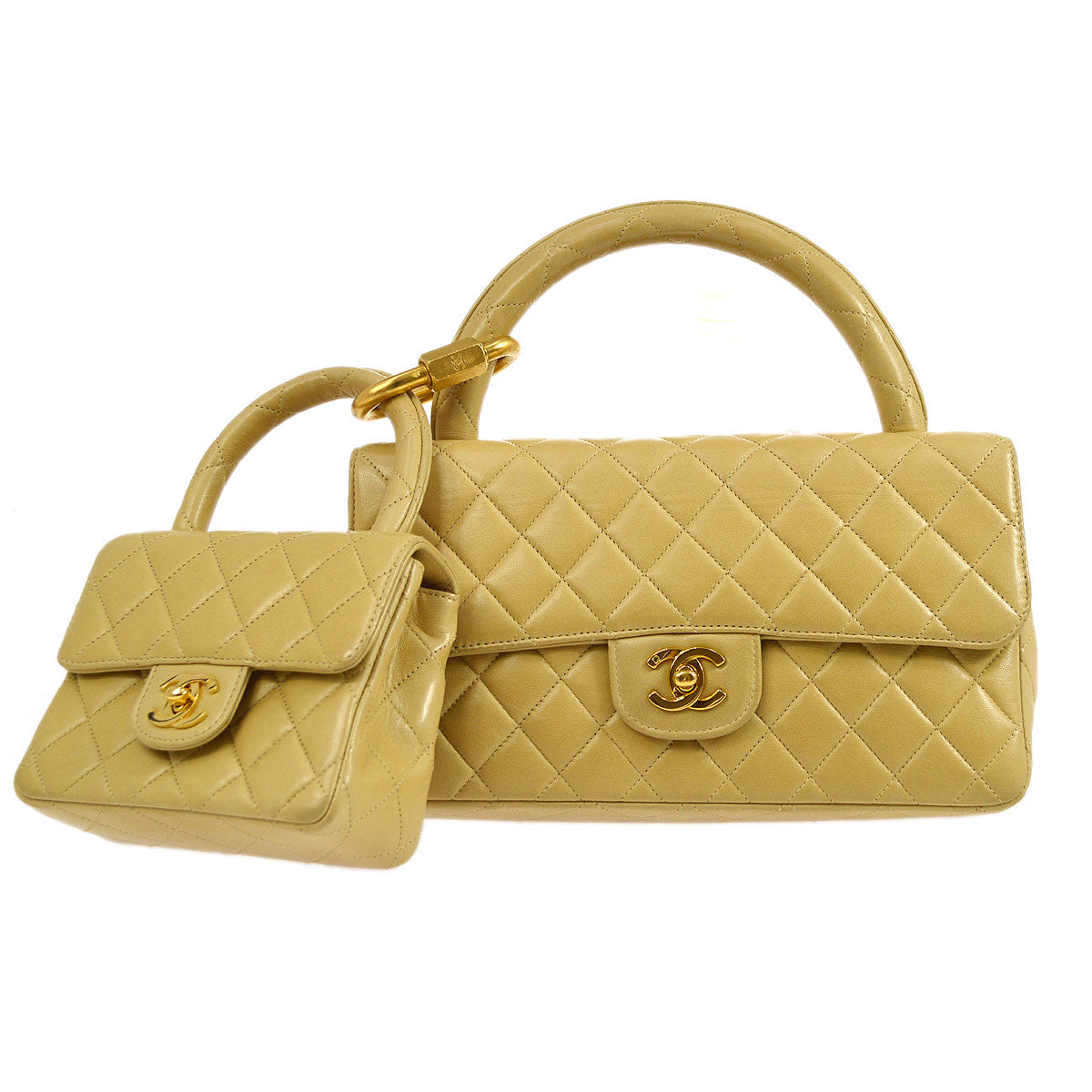 Luxury Chanel 1994 Classic Flap Handbag Set Beige Lambskin