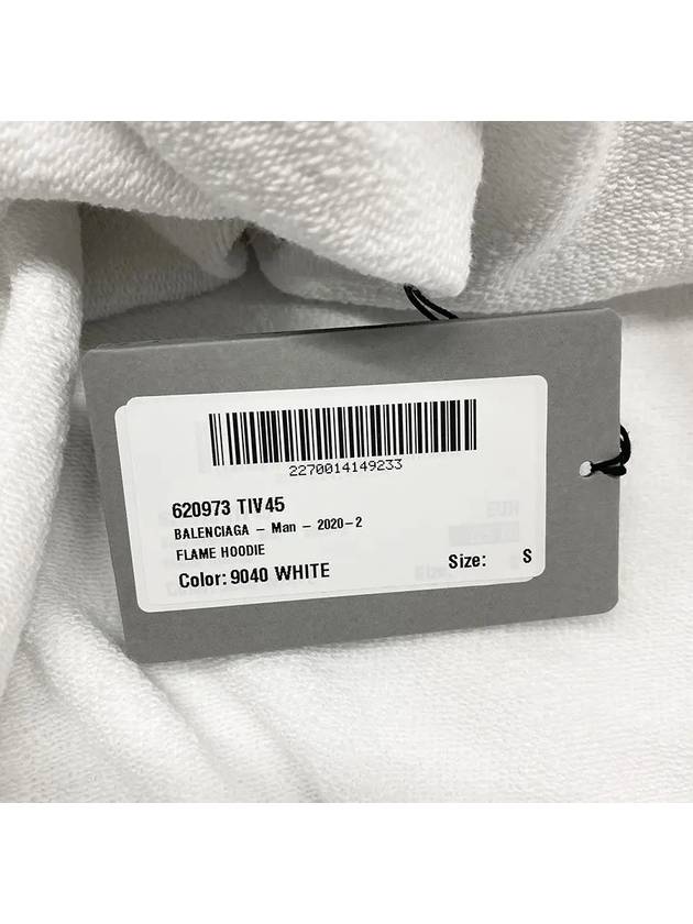 Luxury Balenciaga Embroidered Flame Logo Hoodie White