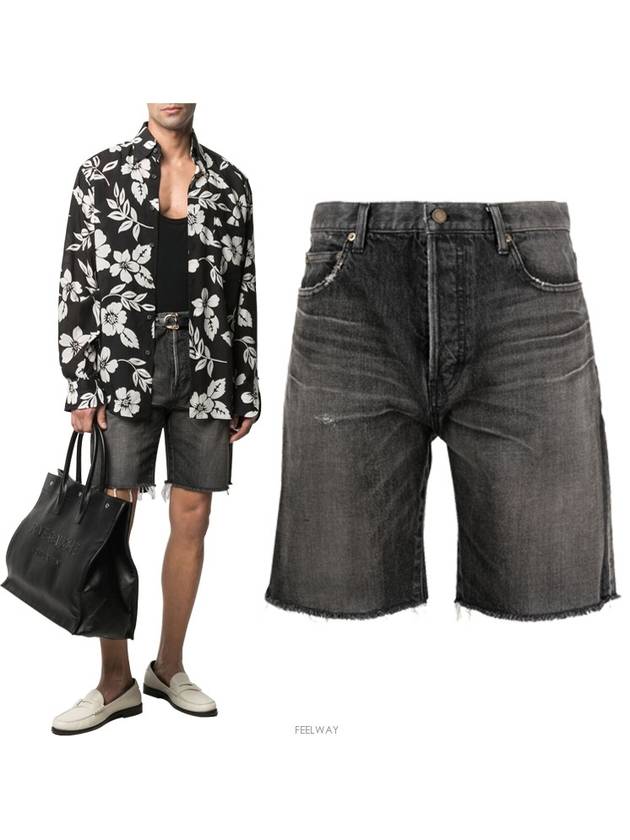 Luxury Saint Laurent Washing Denim Bermuda Shorts Grey