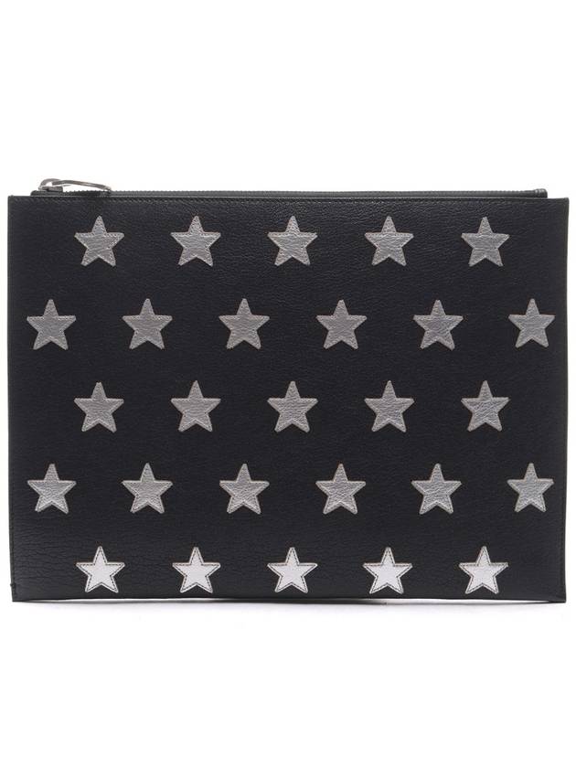 Luxury Saint Laurent Star Patch Leather Clutch Bag Black