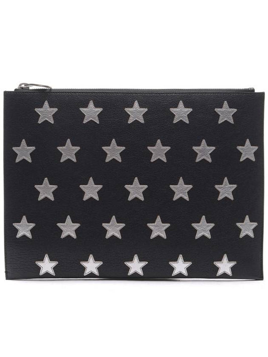 Luxury Saint Laurent Star Patch Leather Clutch Bag Black