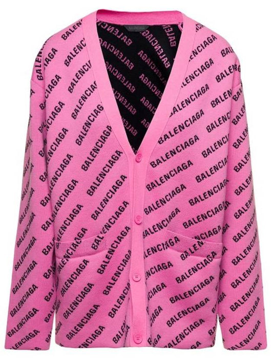 Luxury Balenciaga All-Over Logo Cardigan Pink