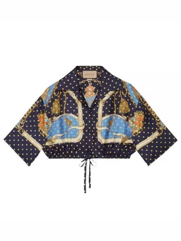 Luxury Gucci Trending 2025 Polka Dot Cropped Silk Shirt Blue