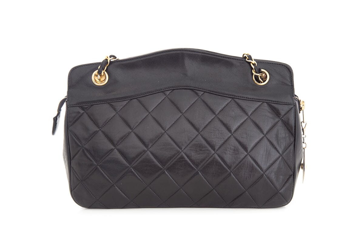 Luxury Chanel Vintage Black Quilted Medallion Zip Tote  Shoulder Bag