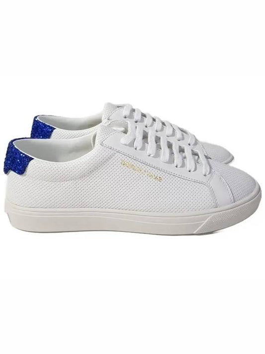 Luxury Saint Laurent Andy Glitter Leather Low Top Sneakers White Blue