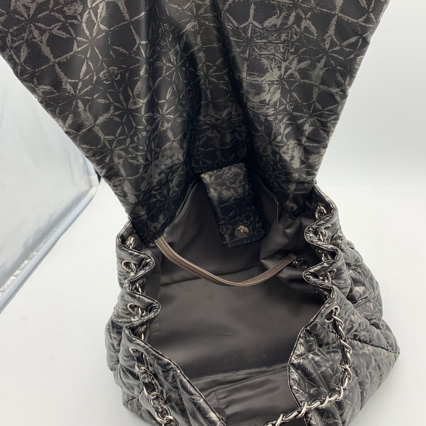 CHANEL Rock In Moscow Grey Abstract Print Nylon Accordion Flap Bag