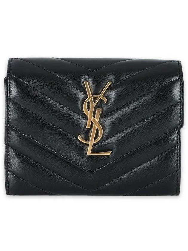Luxury Saint Laurent Cassandre Matelasse Compact Quilted Lambskin Half Wallet Black