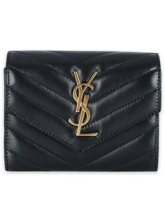 Luxury Saint Laurent Cassandre Matelasse Compact Quilted Lambskin Half Wallet Black