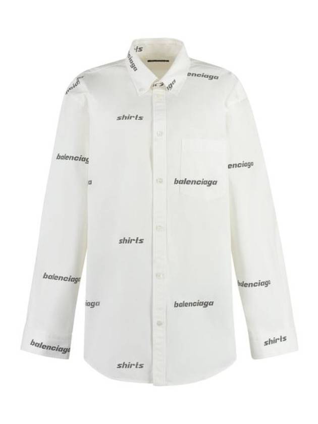 Luxury Balenciaga Printed Logo Allover Cotton Long Sleeve Shirt White