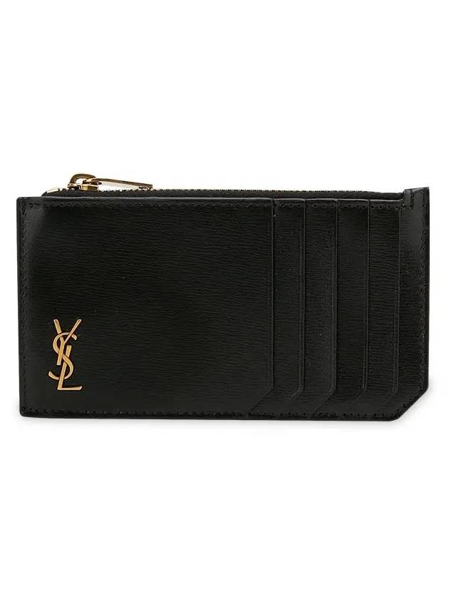 Luxury Saint Laurent Monogram Leather Gold Zipper Card Wallet Black