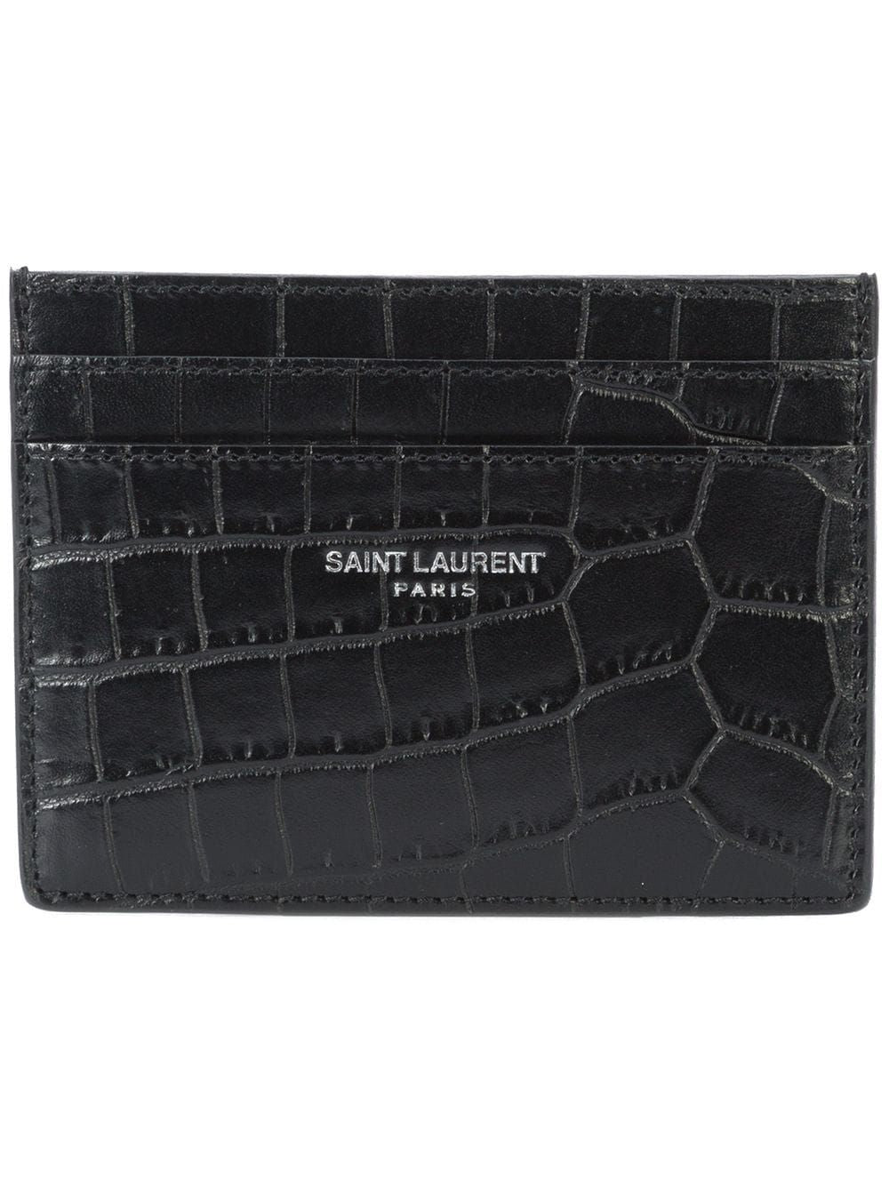 Luxury Saint Laurent Men's Animal Print Logo Cardholder in Nero | 375946DZE0E1000