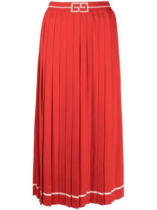 Luxury Gucci Trending 2025 Wool Jacquard Pleated Skirt Red