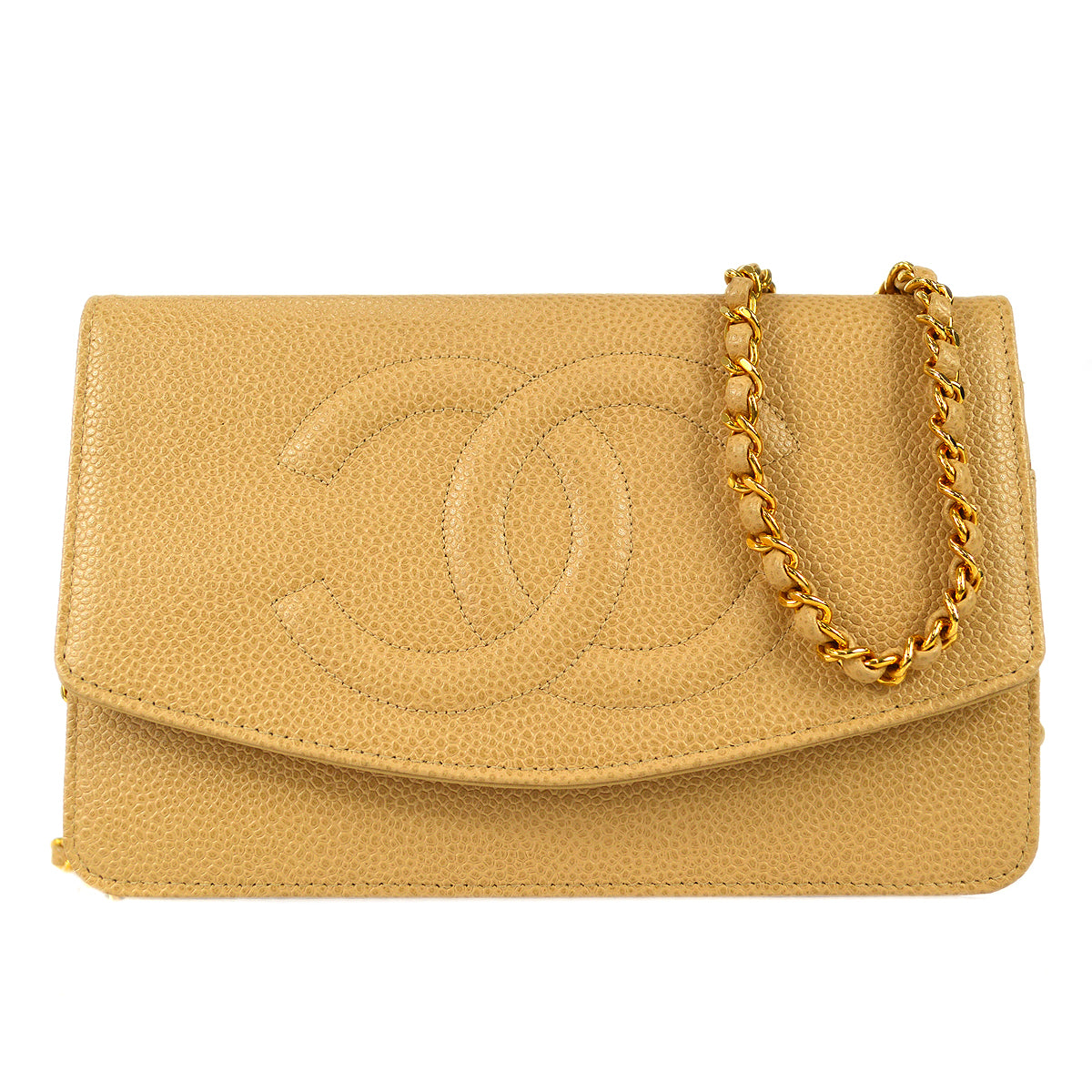 Luxury Chanel 1997-1999 Timeless Wallet on Chain WOC Beige Caviar