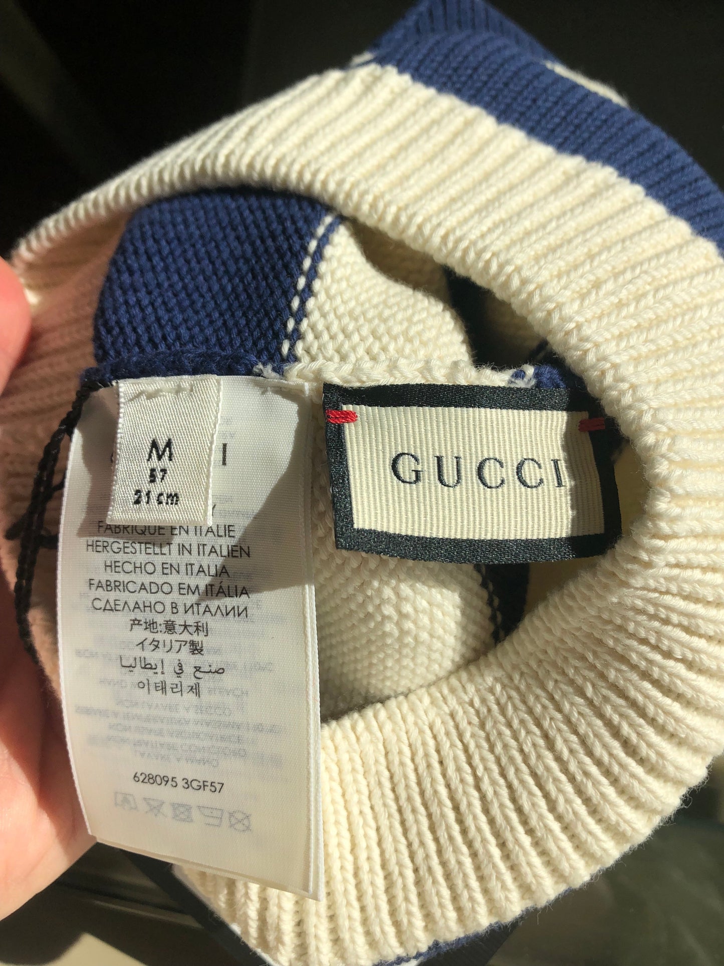 Luxury Gucci Trending 2025 Blue and White Striped Beanie Hat with Cherry Motif