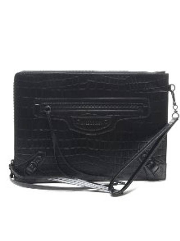 Luxury Balenciaga Crocodile Strap Clutch Bag Black