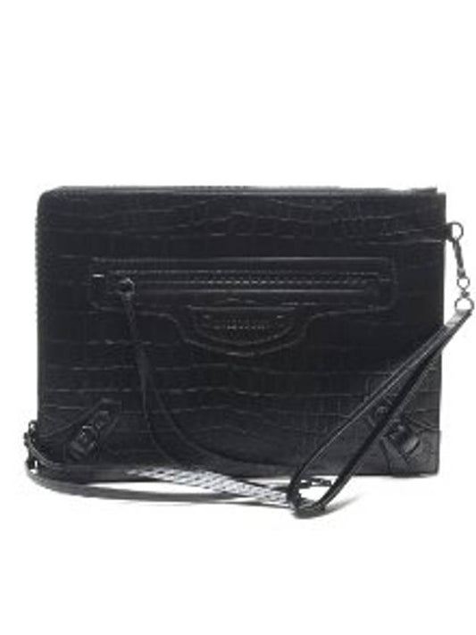 Luxury Balenciaga Crocodile Strap Clutch Bag Black