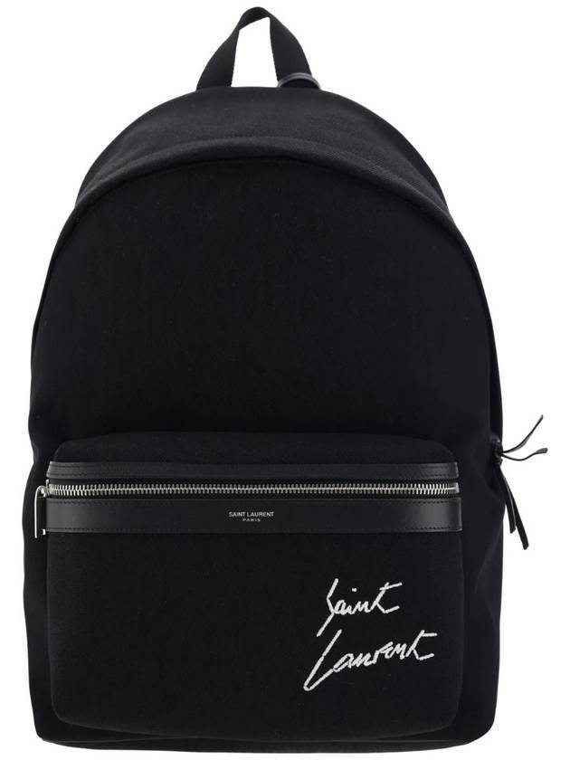 Luxury Saint Laurent Embroidered City Canvas Backpack Black