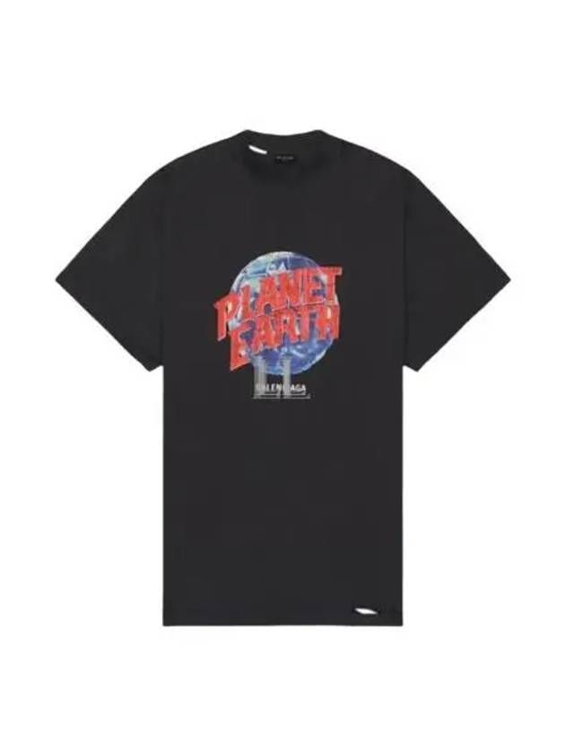 Luxury Balenciaga Planet Earth Oversized Short Sleeve T-Shirt Black