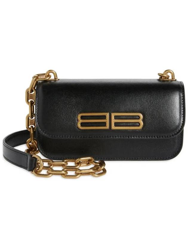 Luxury Balenciaga BB Gold Logo Cross Bag Black