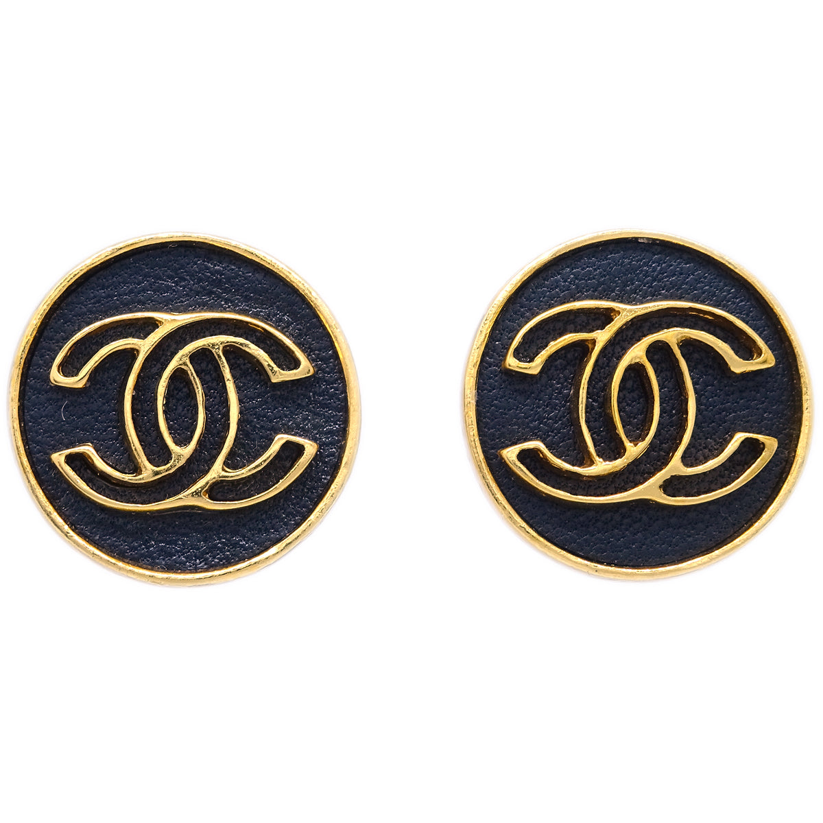 Chanel Button Earrings Clip-On Black 03P