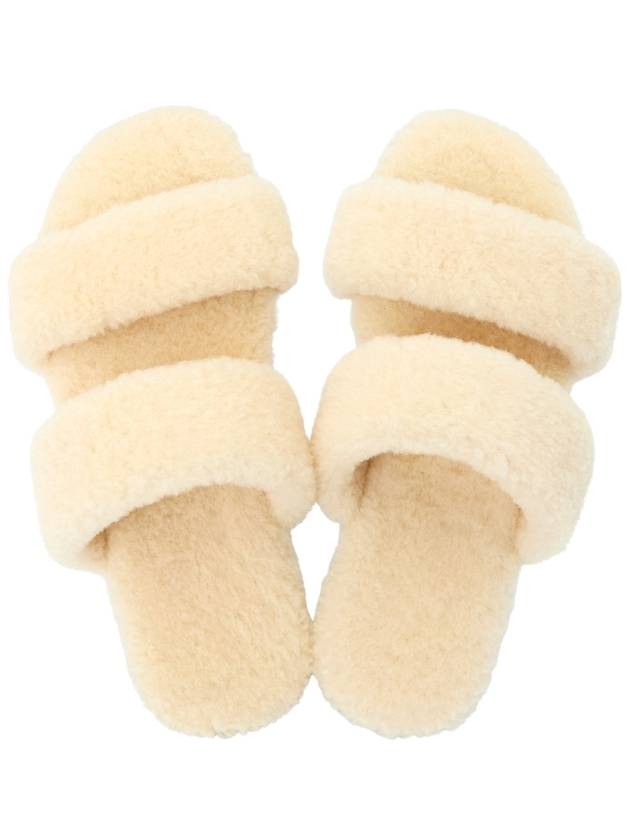 Luxury Saint Laurent Shearling Sandal Slippers White