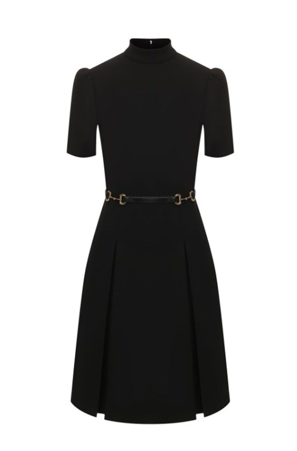Luxury Gucci Trending 2025 Black Viscose Dress with Horsebit Belt