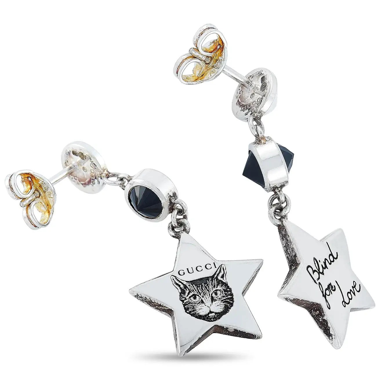 Luxury Gucci Trending 2025 Blind for Love Feline Silver Drop Earrings