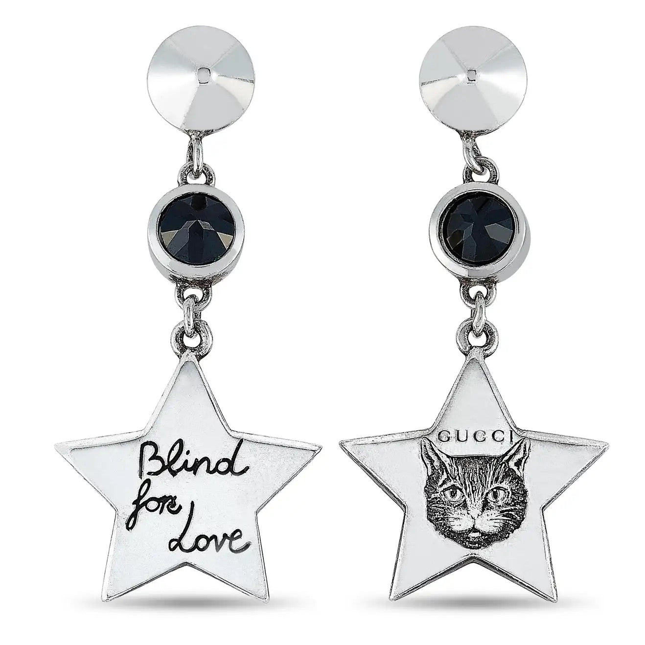 Luxury Gucci Trending 2025 Blind for Love Feline Silver Drop Earrings