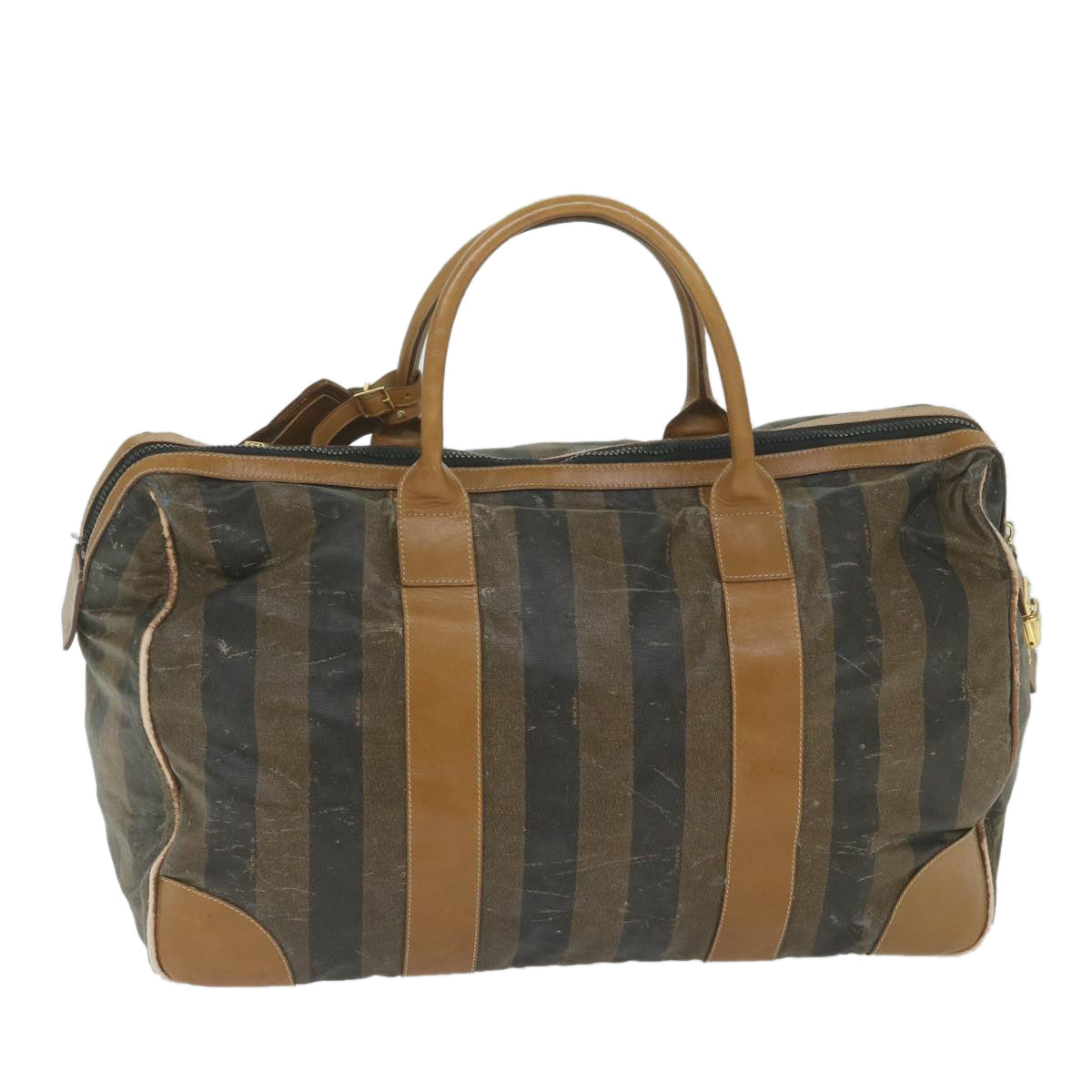 Luxury FendiPecan Canvas Boston Bag Coated Canvas Brownbs10091