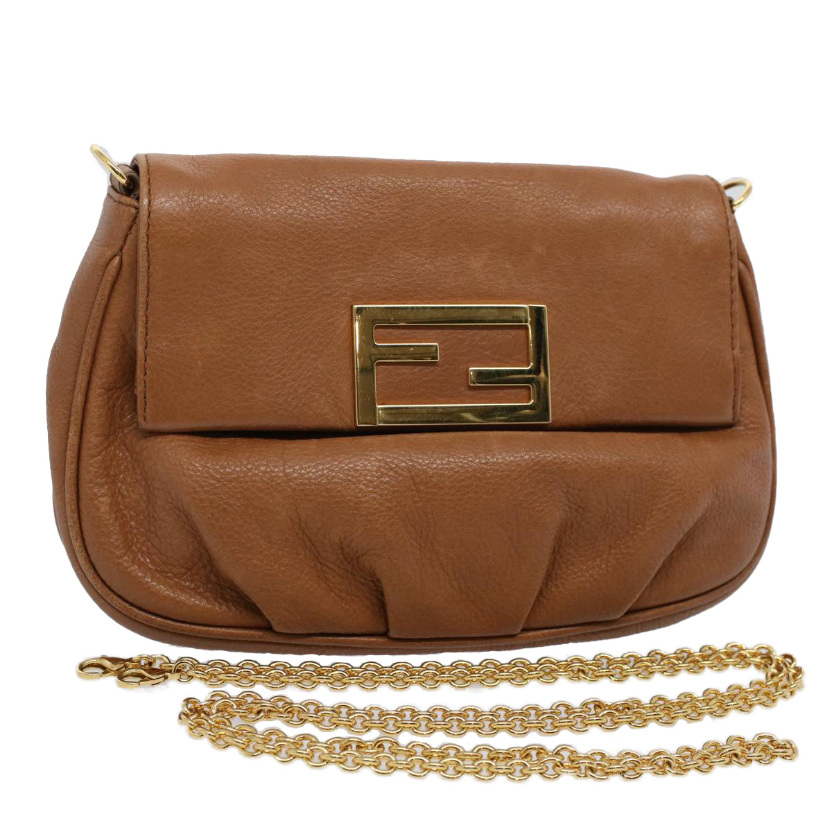 Luxury FendiChain Shoulder Bag Leather Brownbs10189