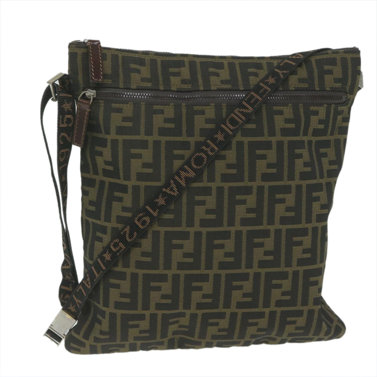 Luxury FendiZucca Canvas Shoulder Bag Black Brown 2119 26715 008bs10539