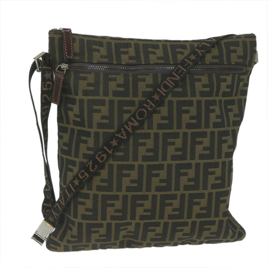 Luxury FendiZucca Canvas Shoulder Bag Black Brown 2119 26715 008bs10539