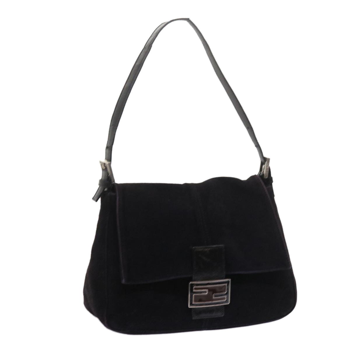 Luxury FendiMamma Baguette Shoulder Bag Suede Black 2308 26325 089bs11079