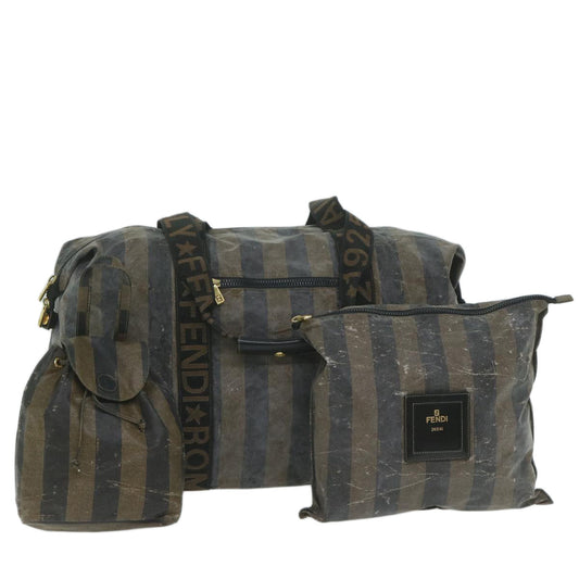 Luxury FendiPecan Canvas Pouch Boston Bag Coated Canvas 3Set Brown Blackbs11155