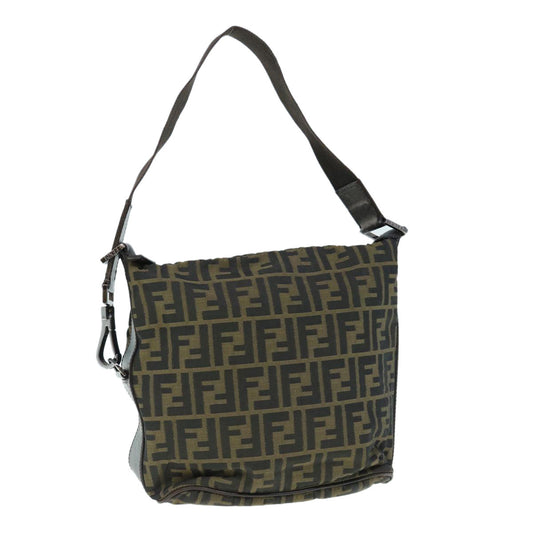 Luxury FendiZucca Canvas Shoulder Bag Black Brownbs11305