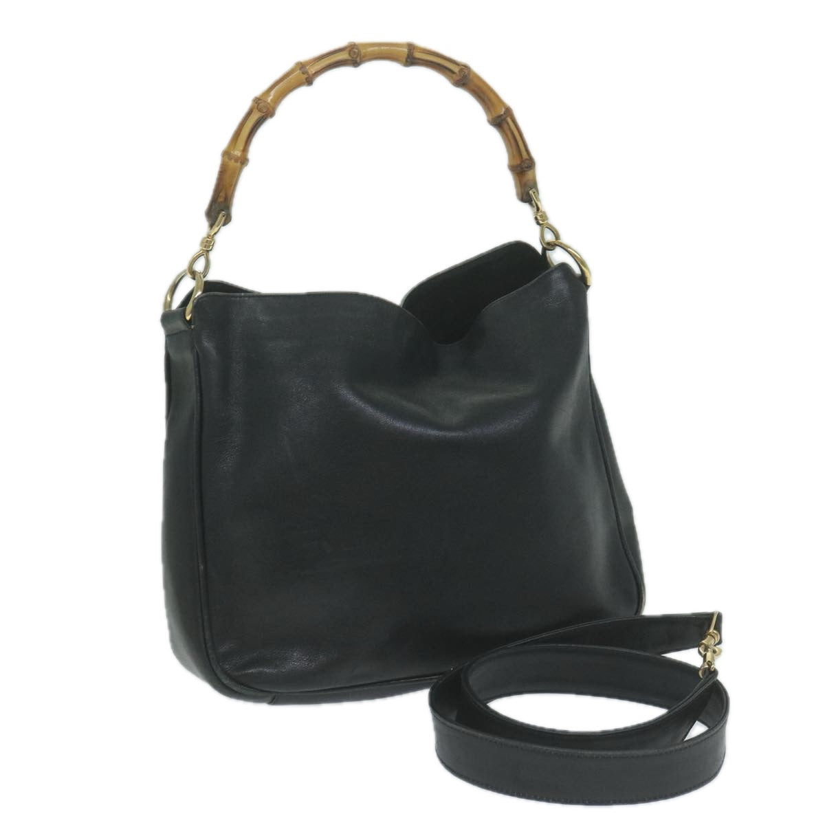 GUCCI Bamboo Shoulder Bag Leather 2way Black 001 2123 1638  bs11467