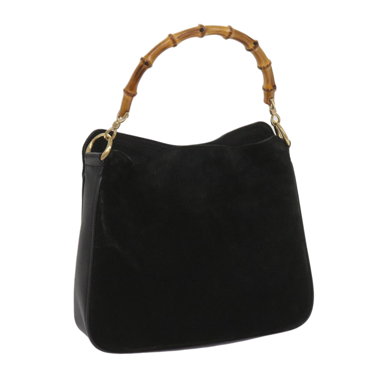 GUCCI Bamboo Hand Bag Suede Black  bs11709