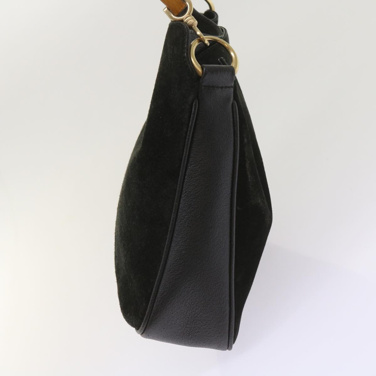 GUCCI Bamboo Hand Bag Suede Black  bs11709