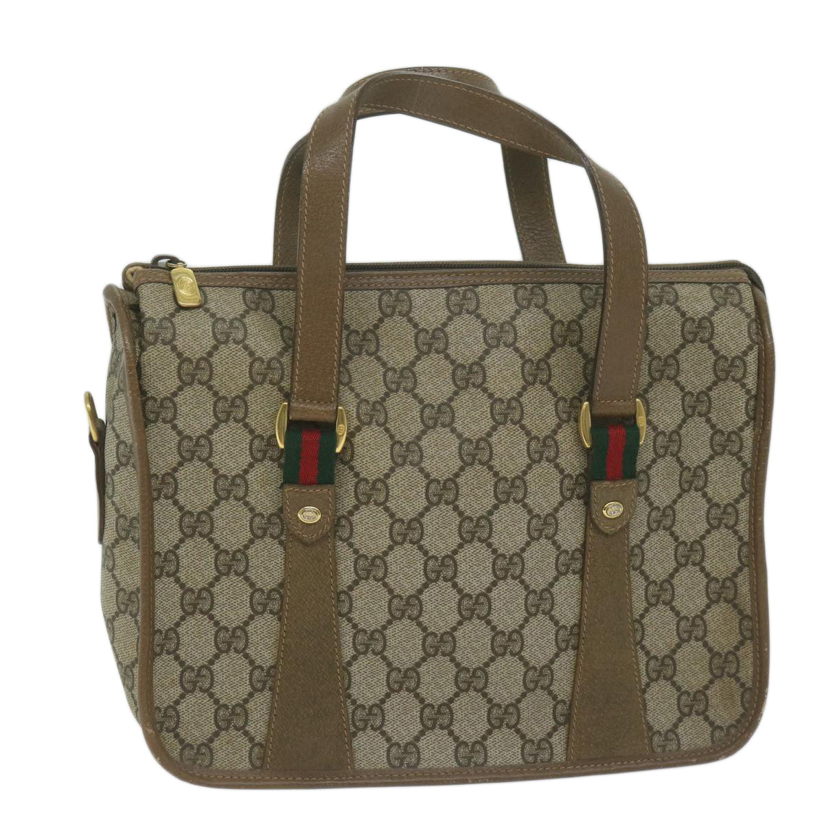 GUCCI GG Supreme Web Sherry Line Hand Bag PVC Beige Red 41 02 039  bs11781