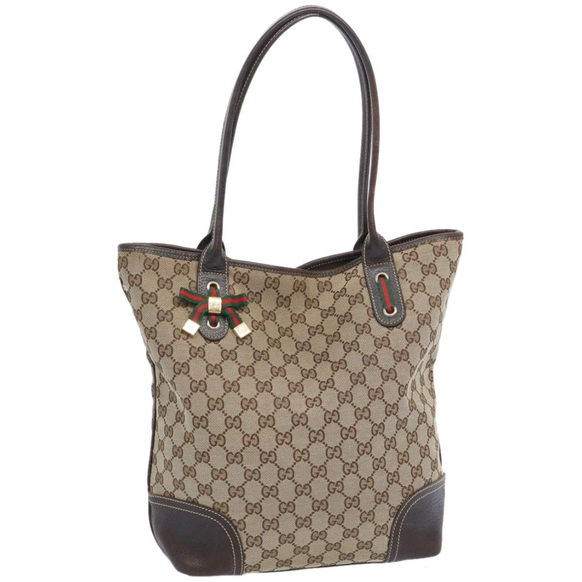 GUCCI GG Canvas Web Sherry Line Tote Bag Beige Red Green  bs11986