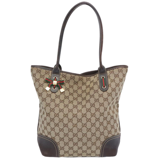 GUCCI GG Canvas Web Sherry Line Tote Bag Beige Red Green  bs11986