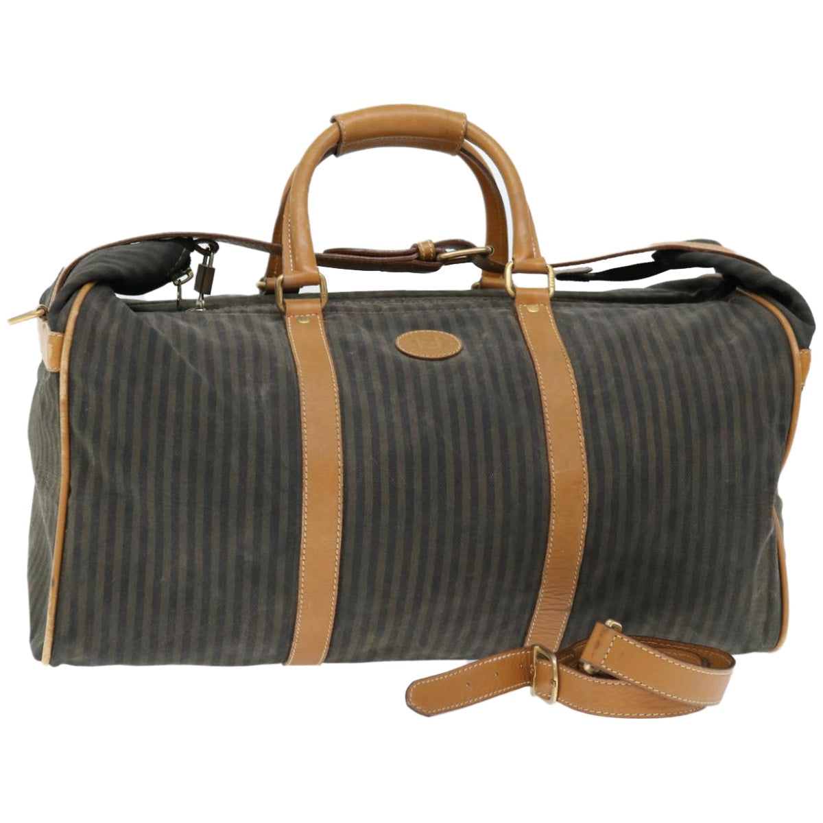 Luxury FendiPecan Canvas Boston Bag Coated Canvas 2way Brown Khakibs12003