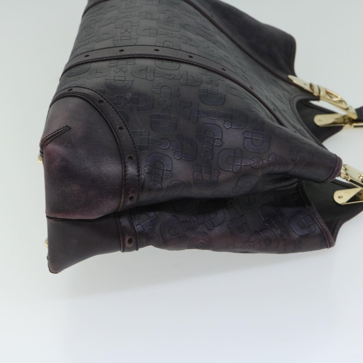 GUCCI Horsebit Hand Bag Leather Purple 145769  bs12223